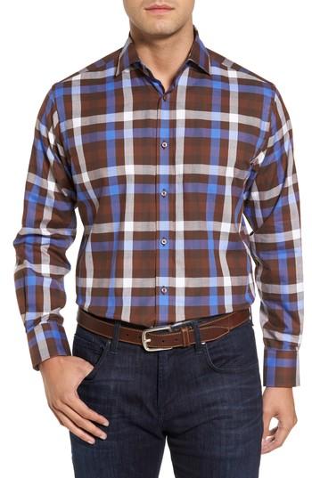 Men's Thomas Dean Regular Fit Dobby Check Sport Shirt - Brown