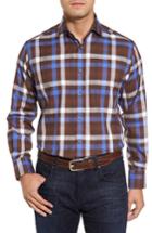 Men's Thomas Dean Regular Fit Dobby Check Sport Shirt - Brown