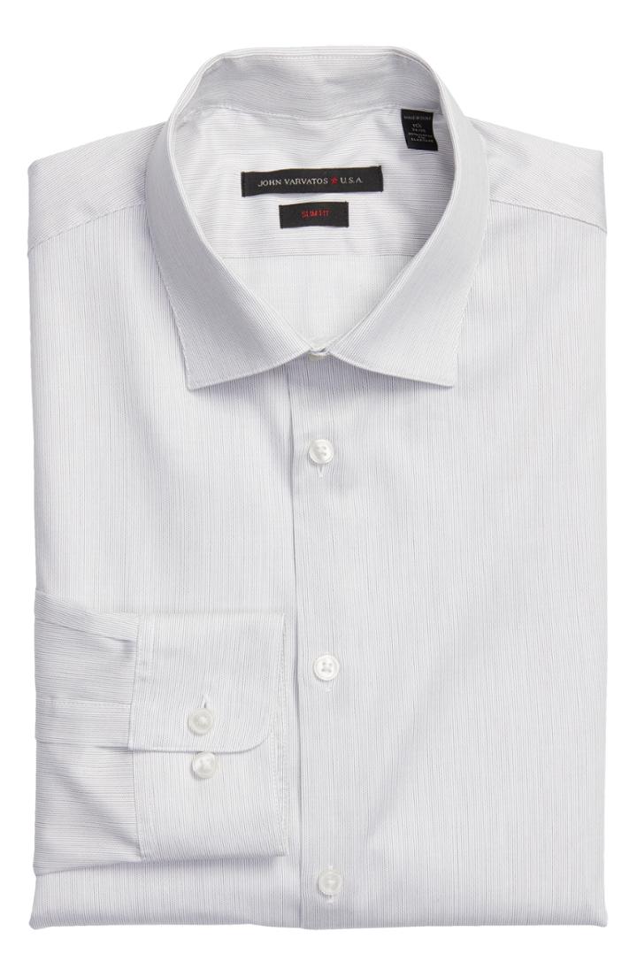 Men's John Varvatos Star Usa Slim Fit Stripe Stretch Dress Shirt .5 R - Grey