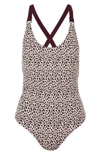 Women's Topshop Leopard Print Sporty One-piece Swimsuit Us (fits Like 0) - Pink