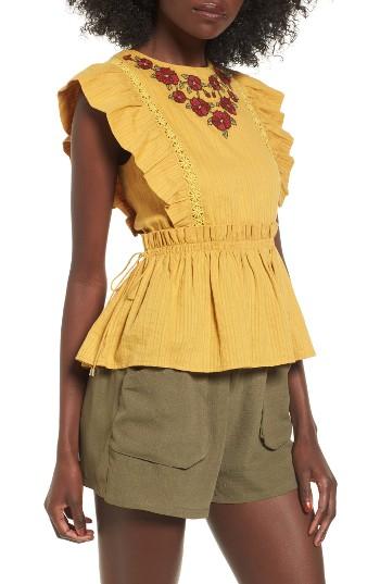 Women's Moon River Ruffle Sleeveless Top - Yellow
