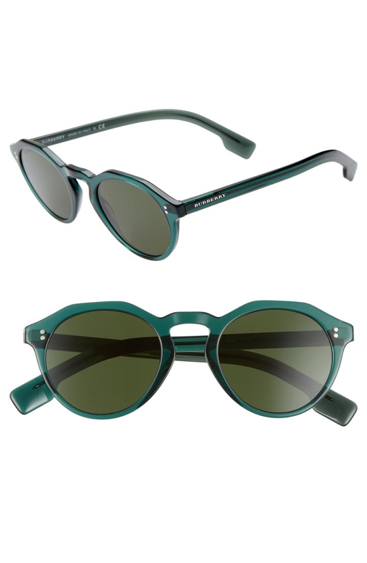 Women's Burberry 48mm Round Sunglasses - Green/ Green Solid