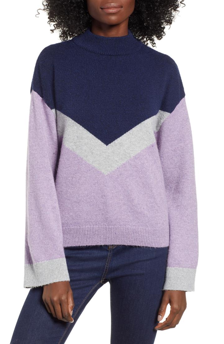 Women's Bp. Chevron Stripe Sweater, Size - Purple