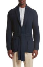 Men's Eidos Napoli Belted English Rib Shawl Collar Cardigan, Size - Blue