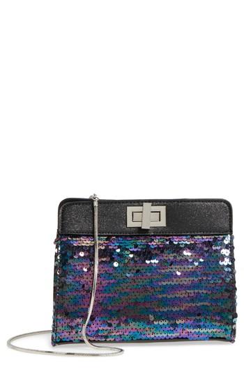 Street Level Sequin Turnlock Clutch - Black