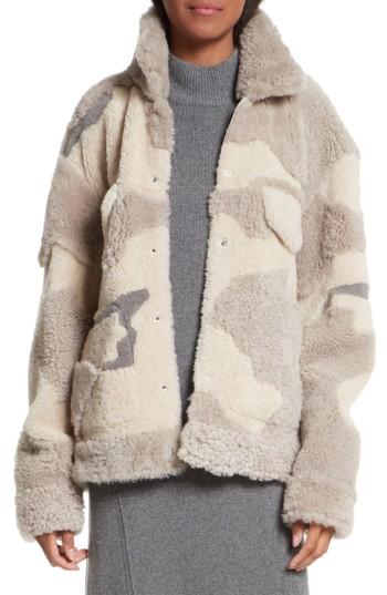 Women's Rag & Bone Jake Camo Genuine Shearling Jacket - Ivory