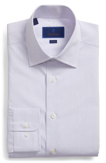 Men's David Donahue Trim Fit Stripe Dress Shirt .5 - 32/33 - Pink