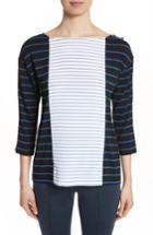 Women's St. John Collection Yarn Dyed Stripe Jersey Top, Size - Black