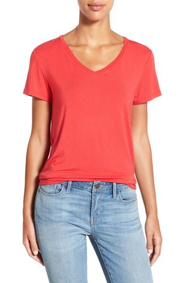 Women's Halogen Modal Jersey V-neck Tee, Size - Red