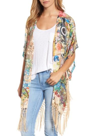 Women's Johnny Was Multiprint Fringe Silk Kimono - None