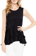 Women's Vince Camuto Sleeveless Tiered Ruffle Hem Satin Blouse, Size - Black