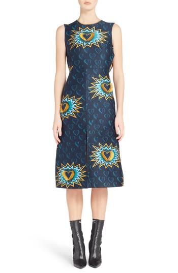 Women's Fendi Heart Jacquard Midi Dress Us / 40 It - Blue