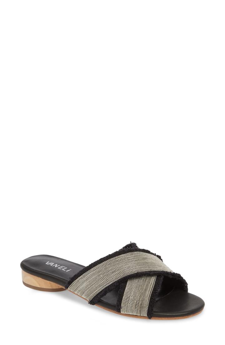 Women's Vaneli Baret Embellished Cross Strap Slide Sandal M - Black