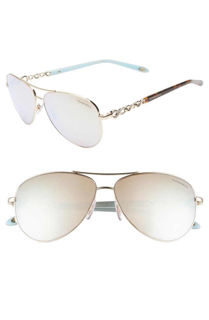 Women's Tiffany & Co. 58mm Aviator Sunglasses - Gold/ White Mirror