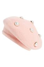 Women's Berry Imitation Pearl Embellished Beret - Pink
