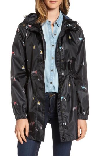 Women's Joules Right As Rain Packable Print Hooded Raincoat - Black