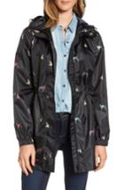 Women's Joules Right As Rain Packable Print Hooded Raincoat - Black