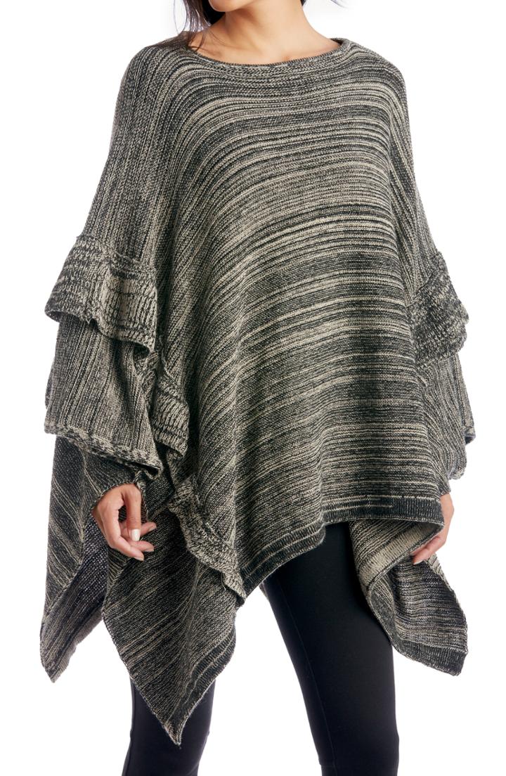 Women's Sole Society Ruffle Trim Knit Poncho, Size - Black