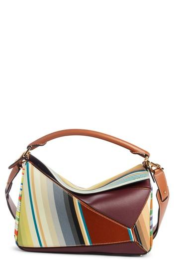Loewe Medium Puzzle Stripe Canvas & Leather Shoulder Bag - Black
