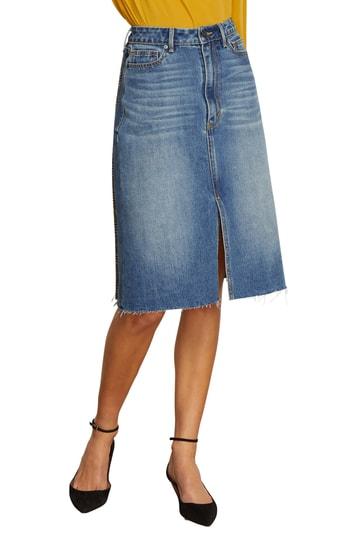 Women's Habitual Yasmina High Rise Mix Media Denim Plaid Skirt - Blue