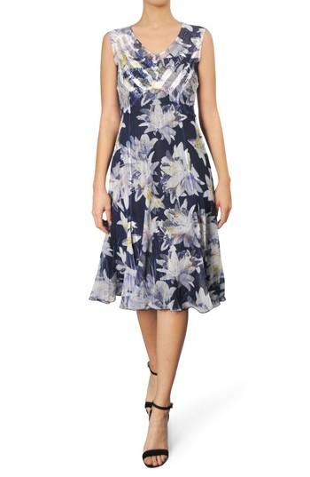 Petite Women's Komarov Floral Chiffon A-line Dress P - Blue
