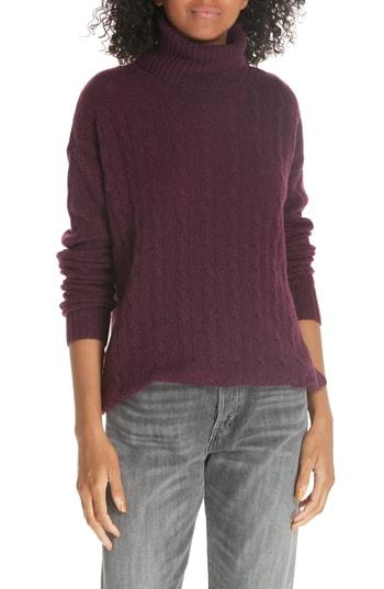 Women's Polo Ralph Lauren Side Slit Cable Turtleneck - Purple