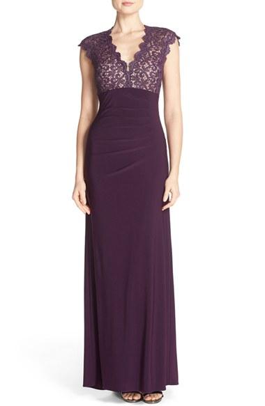 Women's Xscape Metallic Lace & Jersey Gown