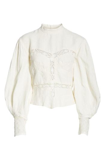 Women's Isabel Marant Lyneth Lace Inset Linen Blouse Us / 38 Fr - White
