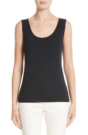 Women's Lafayette 148 New York Metallic Trim Modern Ribbed Tank, Size - Blue