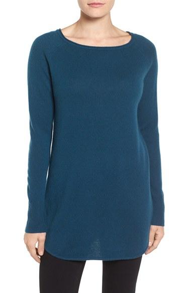 Women's Halogen Shirttail Wool & Cashmere Boatneck Tunic - Blue
