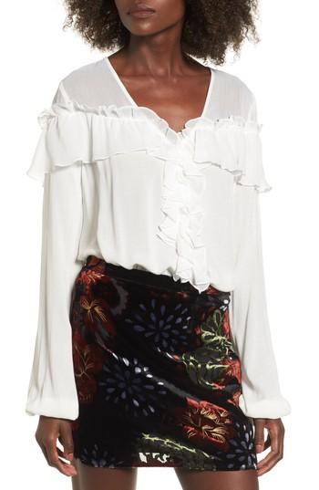 Women's Band Of Gypsies Crepe Ruffle Blouse - Ivory