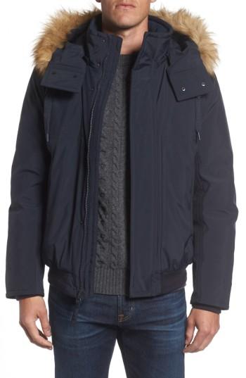 Men's Andrew Marc Insulated Bomber Jacket With Faux Fur Trim - Blue