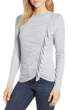 Women's 1.state Ruffle Front Rib Knit Long Sleeve Top - Grey