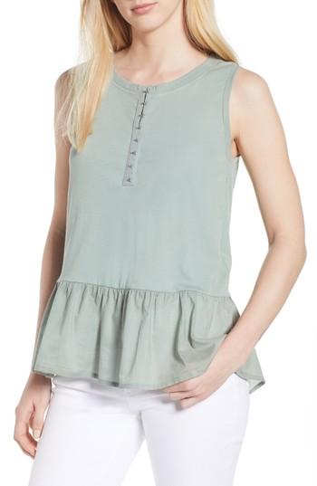 Women's Caslon Mix Media Cotton Blend Peplum Top - Green