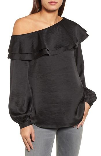 Women's Halogen One-shoulder Ruffle Top - Black