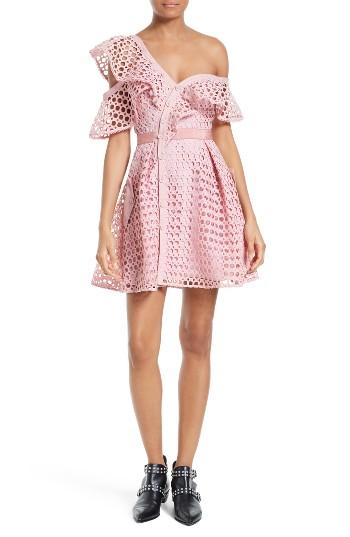 Women's Self-portrait Ruffled Lace Minidress