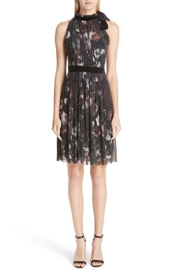 Women's Fuzzi Floral Print Tulle Halter Dress - Black