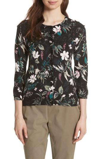 Women's Kate Spade New York Botanical Print Cardigan, Size - Black