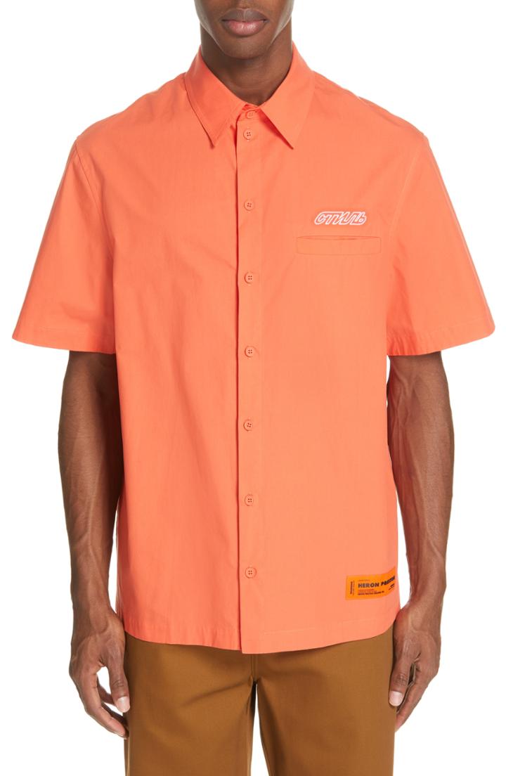 Men's Heron Preston Woven Shirt, Size - Orange