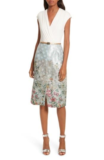 Women's Ted Baker London Patchwork Faux Wrap Midi Dress - Blue