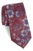 Men's Calibrate Fletcher Floral Print Silk & Cotton Tie, Size - Red