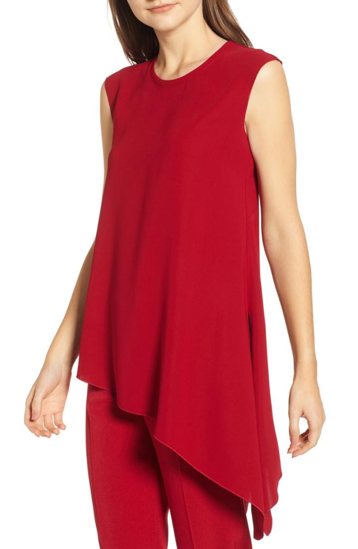 Women's Anne Klein Fluid Asymmetrical Hem Sleeveless Crepe Blouse - Red