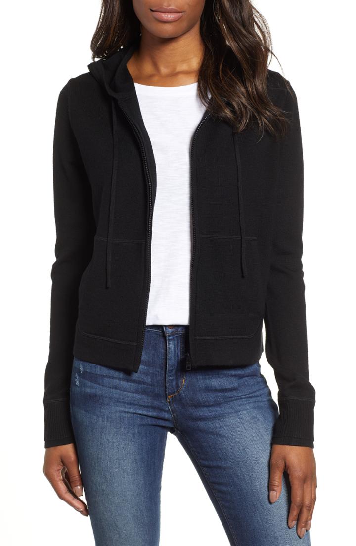 Women's Vineyard Vines Full Zip Hoodie Wool Sweater - Black