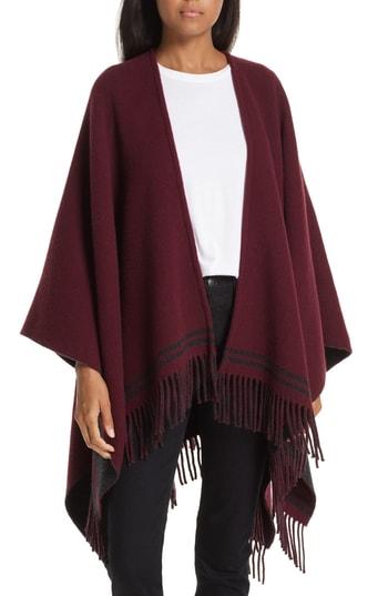 Women's Rag & Bone Stripe Merino Wool Poncho, Size - Red