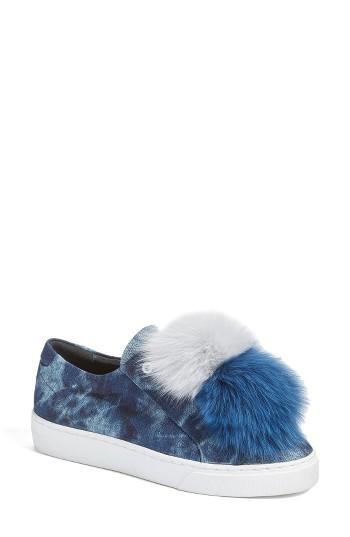 Women's Here / Now Joey Genuine Fox Fur Trim Sneaker .5 M - Blue