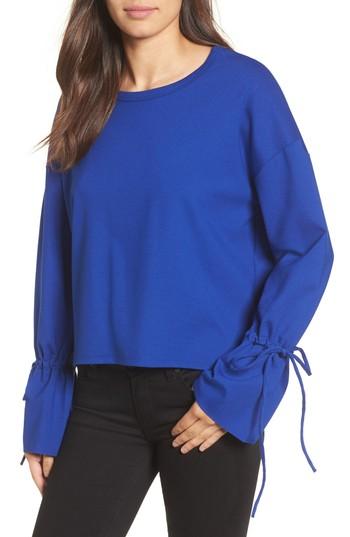 Petite Women's Halogen Cinch Cuff Sweatshirt, Size P - Blue