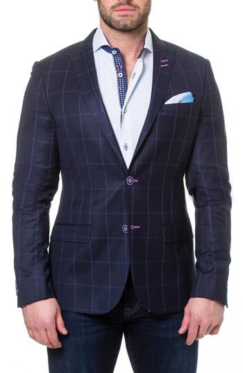 Men's Maceoo Descartes Check Linen & Cotton Blend Sport Coat (3xl) - Blue