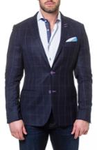 Men's Maceoo Descartes Check Linen & Cotton Blend Sport Coat (3xl) - Blue
