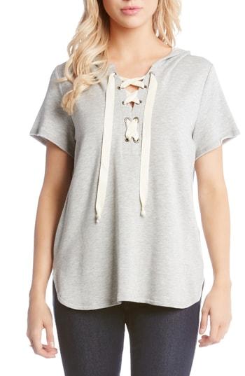 Women's Karen Kane Lace-up Hooded Top - Grey