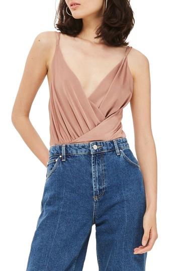 Women's Topshop Strappy Wrap Bodysuit Us (fits Like 6-8) - Pink